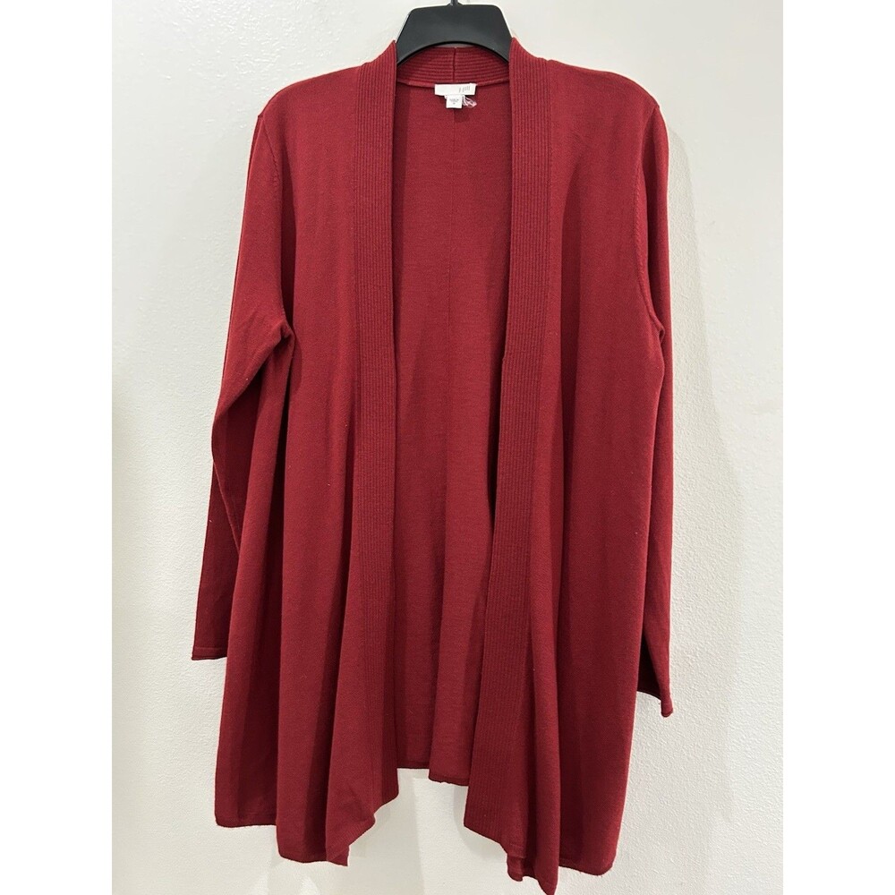 J. Jill Womens Size Medium Burgundy Cardigan Open Front Wool Blend